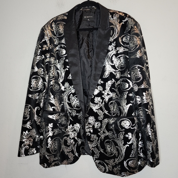 INC Black Velvet Silver Jacquard Blazer & Slim Pants. Men's size XXL & 38 pants. - Picture 5 of 17
